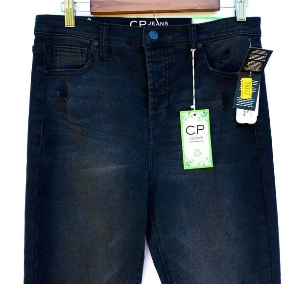 NWT CP Black Ripped High Rise Cropped Straight Leg Stretch Jeans - Picture 2 of 7